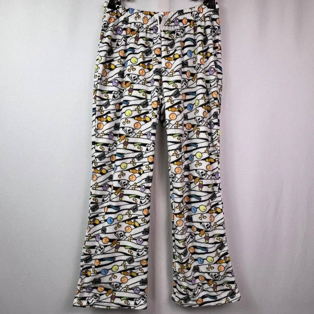 Cat & Jack Kids Halloween Ghost Candy Fleece Pajama Pants White L 10/12 NWT
